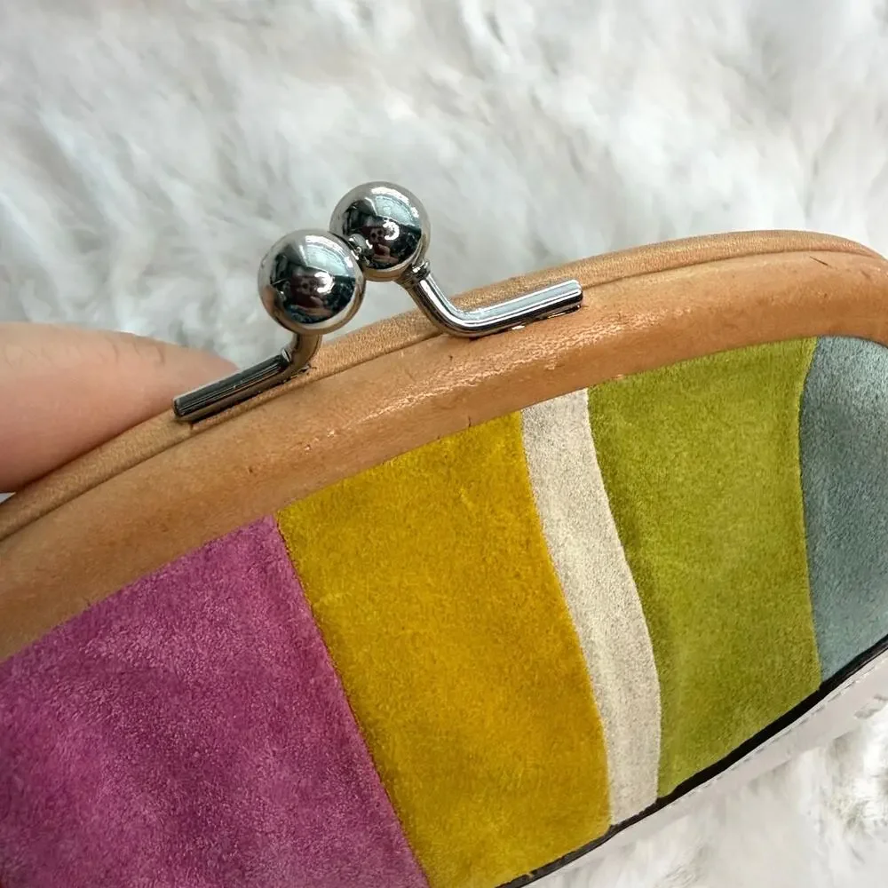 y2k Coach Vintage Striped Kisslock Suede Leather Wristlet